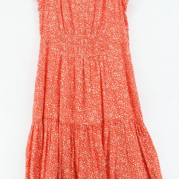 Rebecca Taylor Womens Red Smocked V-Neck Short Sleeve Printed Mini Dress Size 4 - Picture 7 of 8